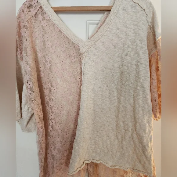 Pol Floral Lace Top Tee Cotton Size Large Pink & Cream Feminine Romantic - Picture 10 of 10
